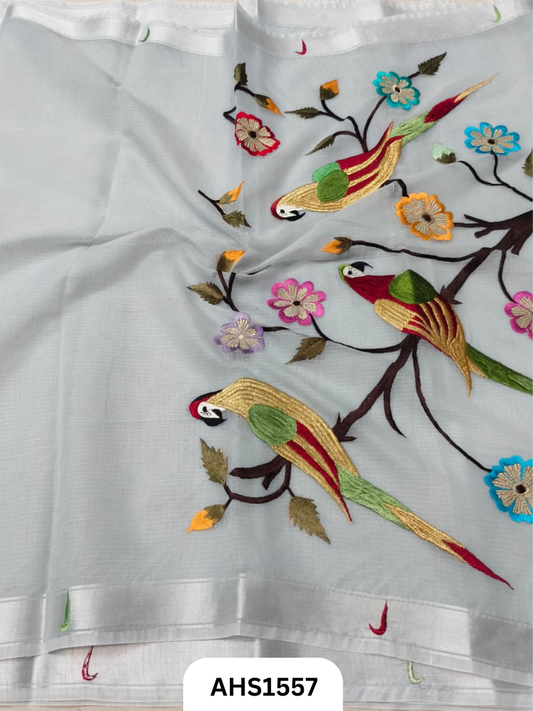 Kota Cotton Embroidery Work Saree Pallu Heavy Work