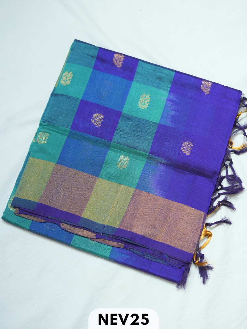 PALUM PAZHAMUM CHECKS WITH BUTTA  SILK COTTON SAREE