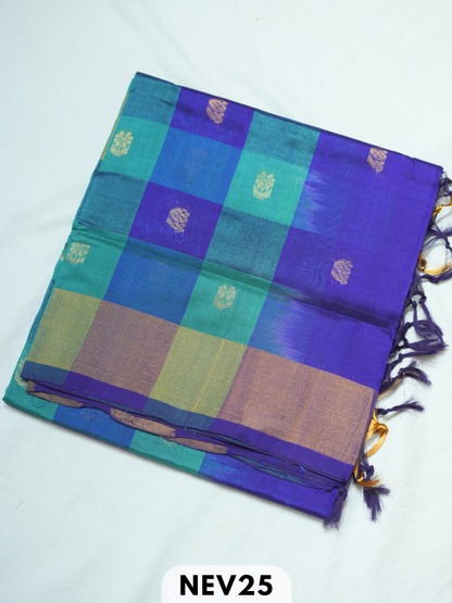 PALUM PAZHAMUM CHECKS WITH BUTTA  SILK COTTON SAREE