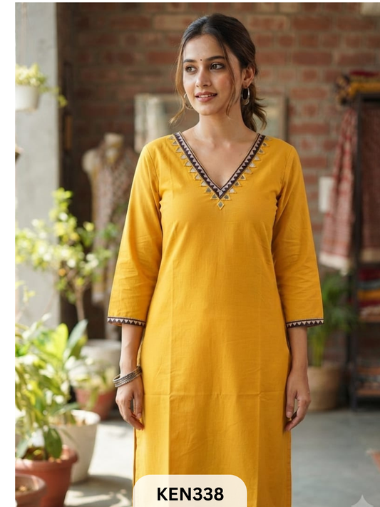 COTTON PLAIN KURTI WITH MIRRORWORK
