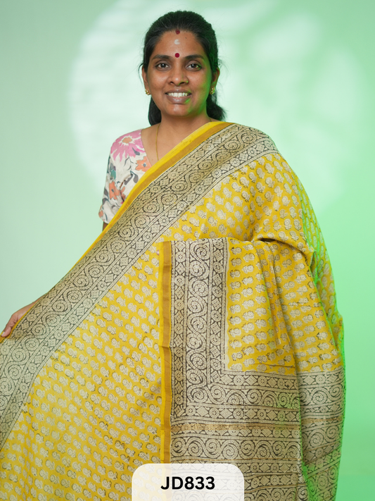 PURE CHANDERI SILK WITH HANDBLOCK SAREE