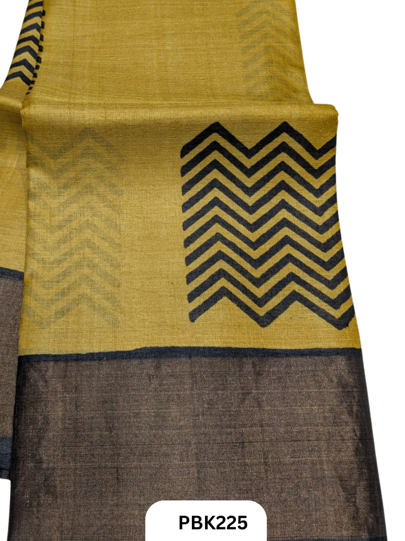 Premium Pure Tussar Silk Handblock Print Saree – Kolkata Special