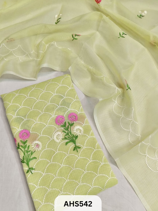 Premium Kota Doria Embroidery Work - Top And Duppatta