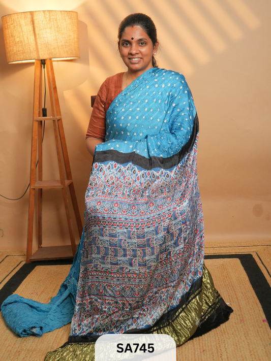 MODAL SILK | AJRAKH PRINT | BANDHEJ SAREE