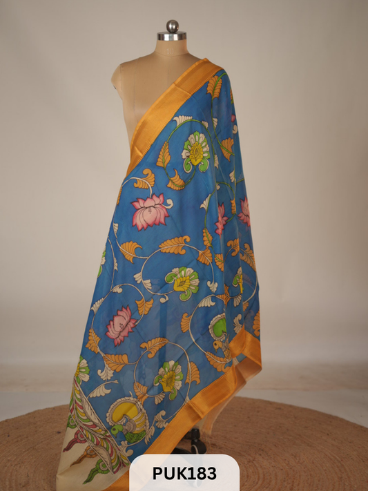 PURE PENKALAMKARI DUPPATTA - CHENNURI SILK