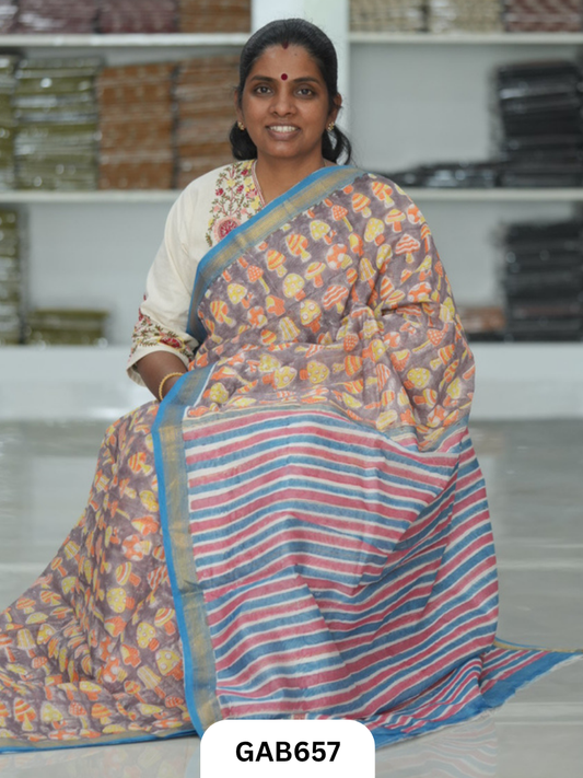 Hand Block Printed Maheshwari Silk Saree