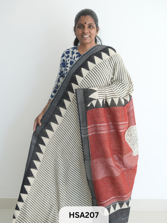 LENIN COTTON HANDBLOCK PRINTED SAREE