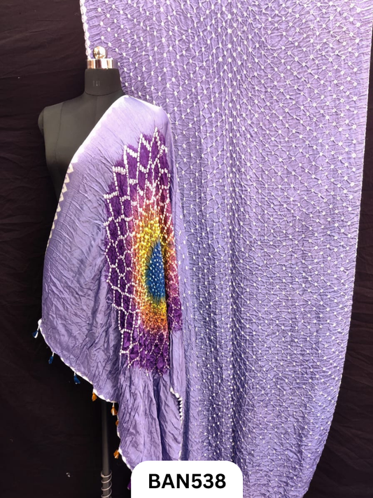 Semi Gaji Silk Multicolor Gul Pallu Bandhej Saree With Hand Tussels