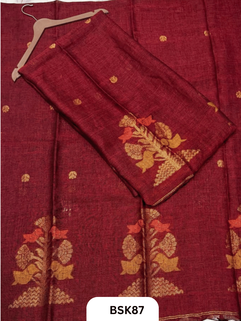 Pure Handloom Linen Salwar Suit with Jamdani and Meenakari weave  Top 2.7 mtr  Duppata Rs 2.5mtr