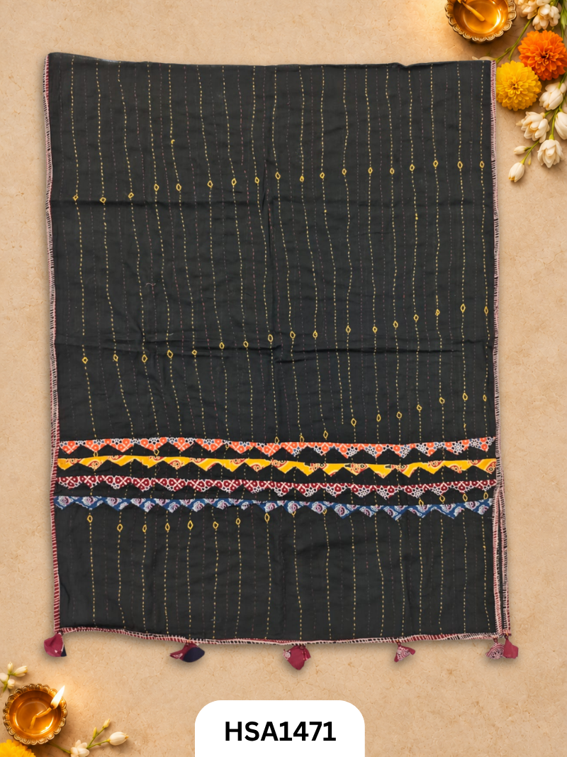 Hand Block Barmeri Ajrakh Print Patch Work Duppata Length 2.50 meter