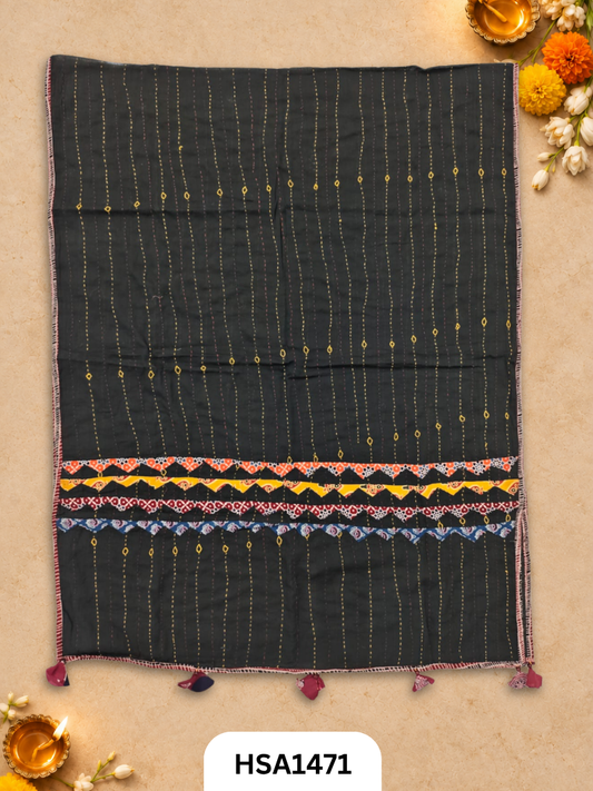 Hand Block Barmeri Ajrakh Print Patch Work Duppata Length 2.50 meter
