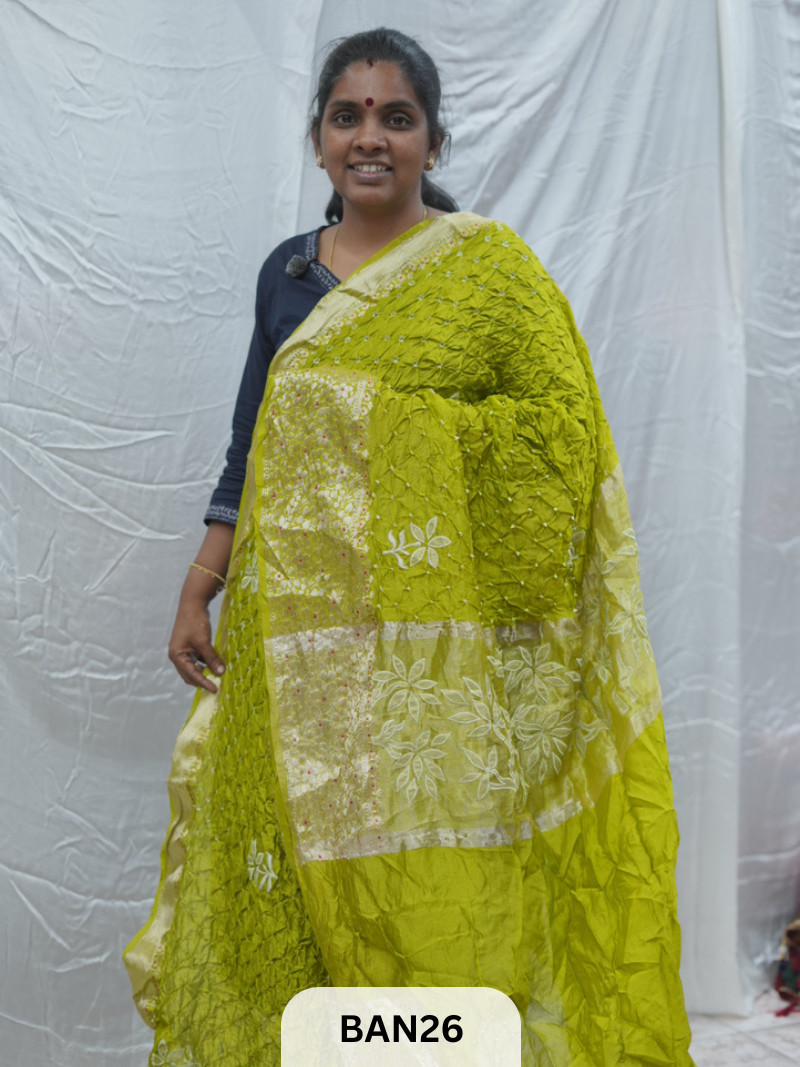 PURE RAW SILK WITH MEENAKARI BUTTA BANDHINI SAREE