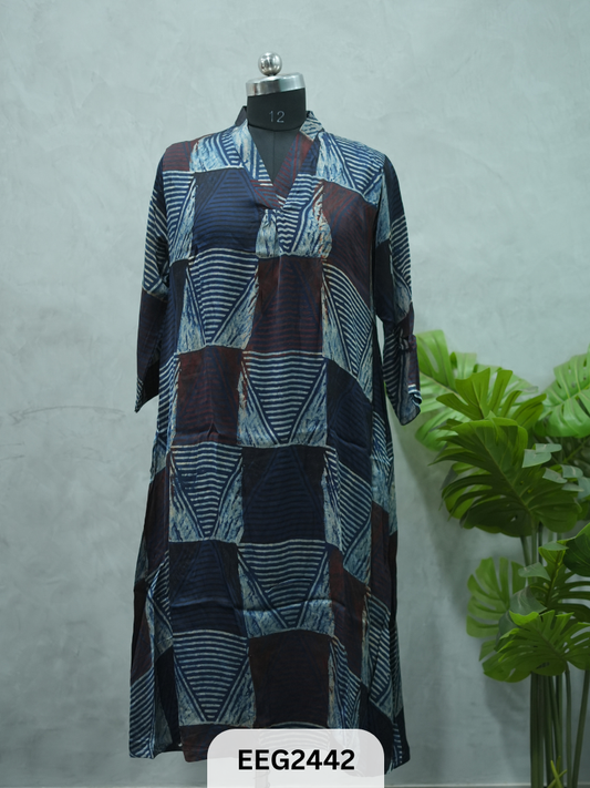 MODAL AJRAKH PRINT KURTI WITH PLEATS