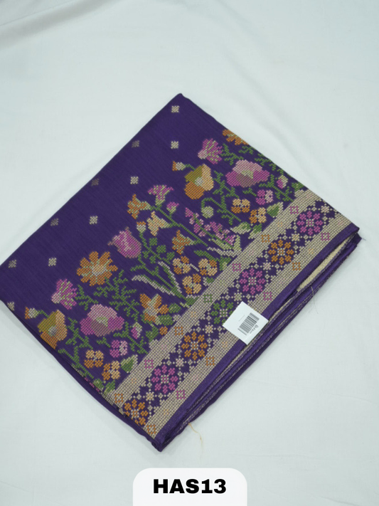 BANARAS RUSSIAN CROSS STICHED SILK SAREE