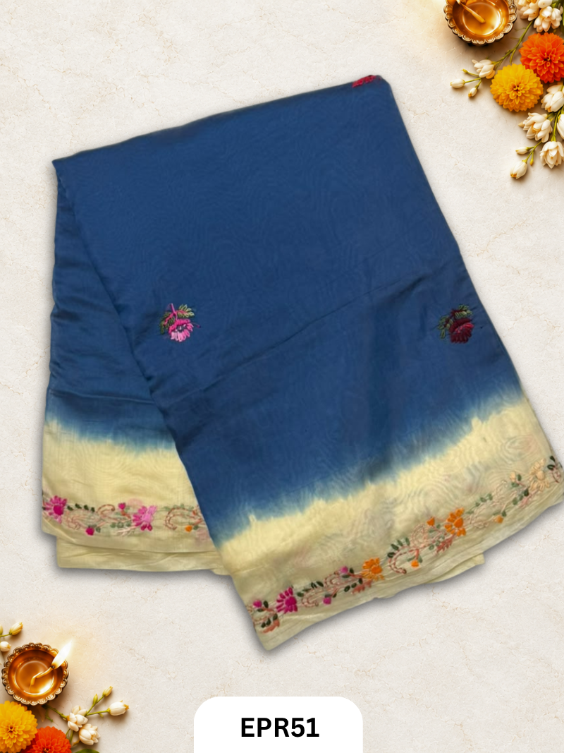 Pure Mul Chanderi With Embroidery Saree