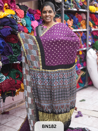 AJRAKH BANDHEJ WITH SKIRT BORDER SAREES | MODAL GAJI FABRIC