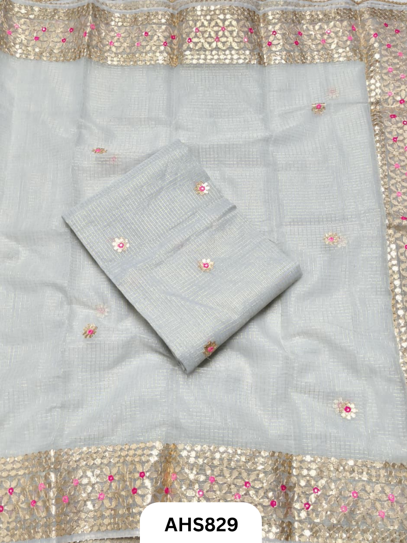 Kota Doria Check Gotta Patti Work Dress Material  - Top and Duptta 2.5mt