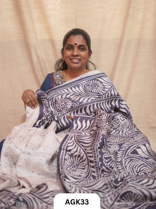Premium Murshidabad 3-Ply Silk Hand Batik Saree – Silk Mark Certified
