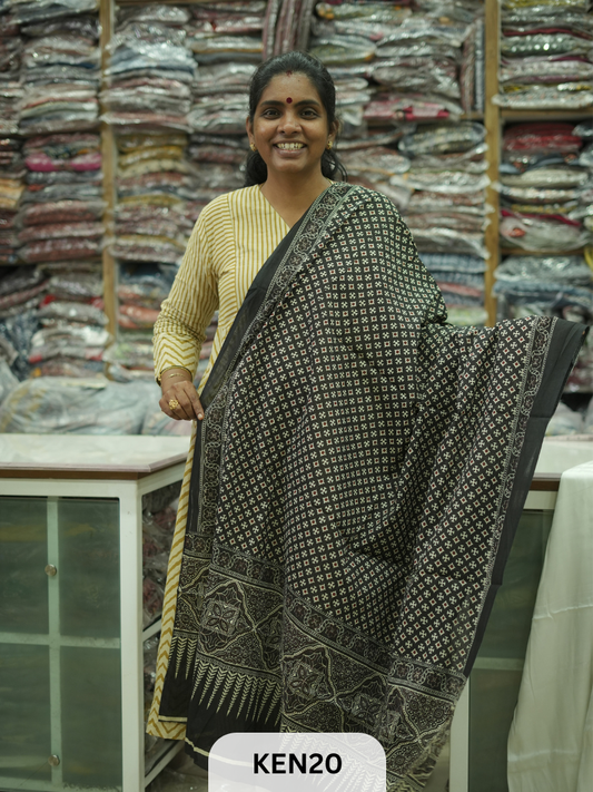 COTTON AJRAKH DUPPATTA SCREENPRINT-length 2.4mtr width 44''