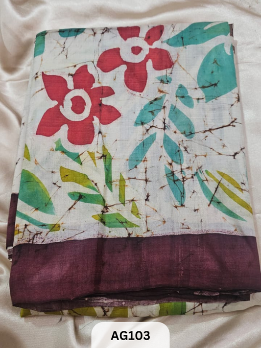 MURSHIDABAD HAND BATIK PAINTED SILK SAREE