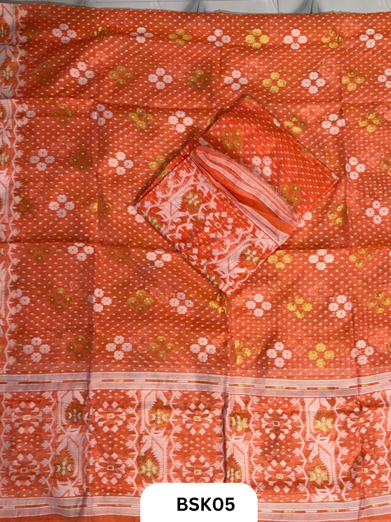 Cotton Jamdani Zari Weave  Top Material - 2.5  Duppata - 2.5  Machine Weave Hand Cutting