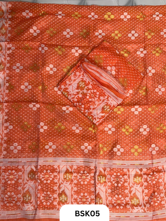 Cotton Jamdani Zari Weave  Top Material - 2.5  Duppata - 2.5  Machine Weave Hand Cutting
