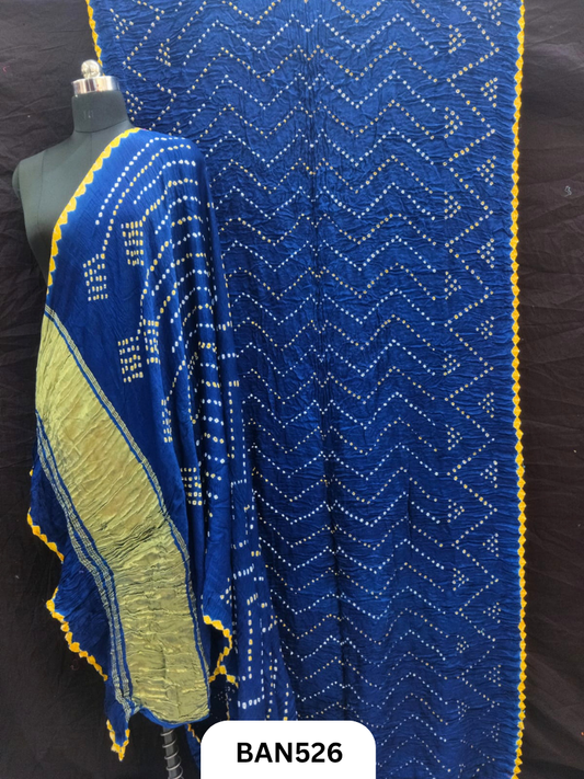 Semi gaji silk tissue pallu zig zag design bandhej saree