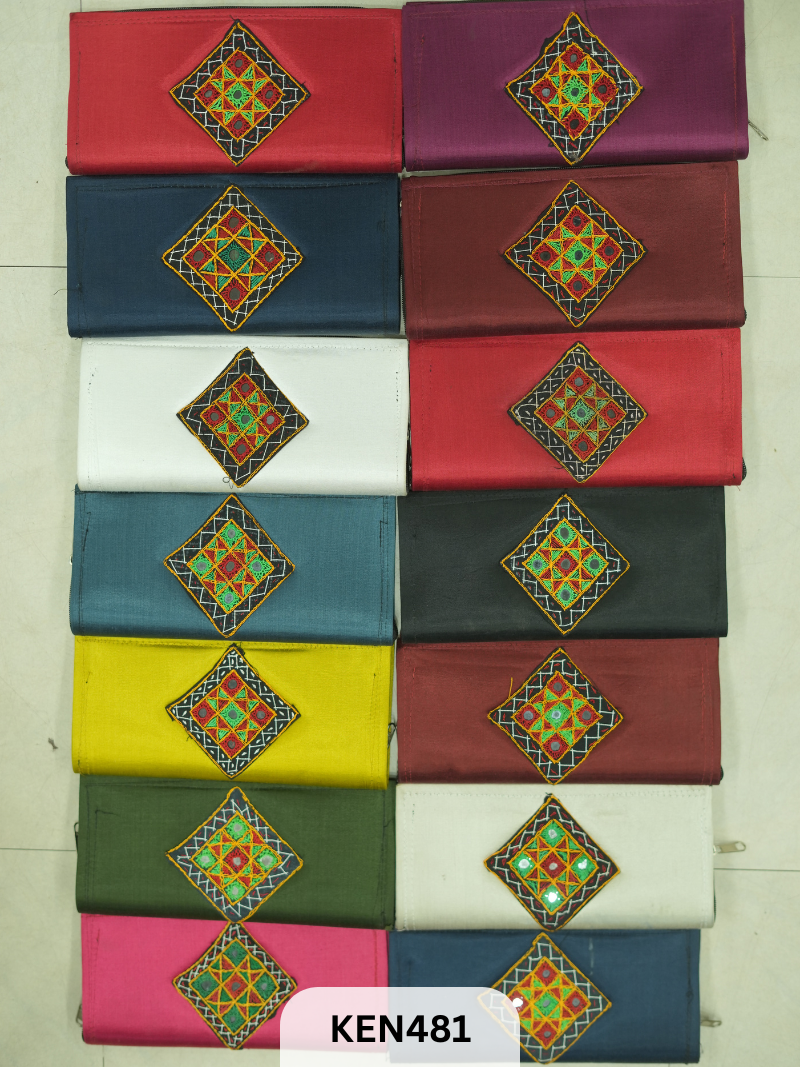 MASHRU KUTCH EMBROIDERY CLUTCHS - ASORTED 5