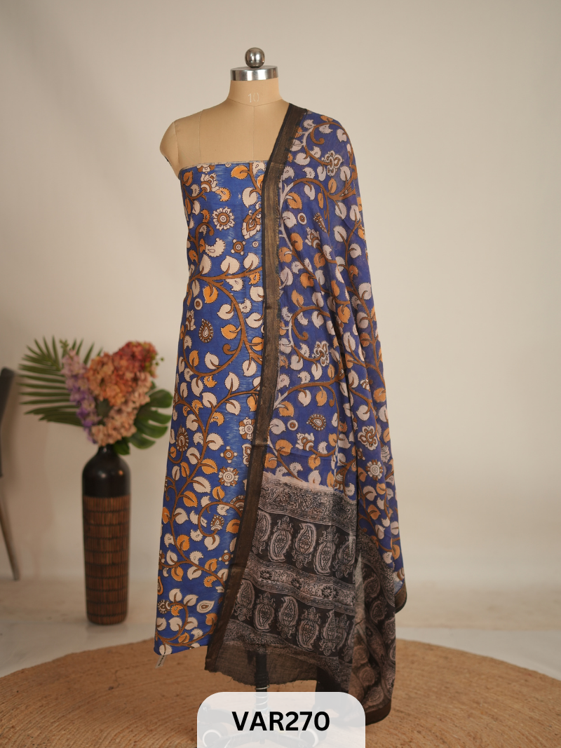PURE HANDBLOCK KALAMKARI COTTON-2 PCS-TOP & DUPPATA