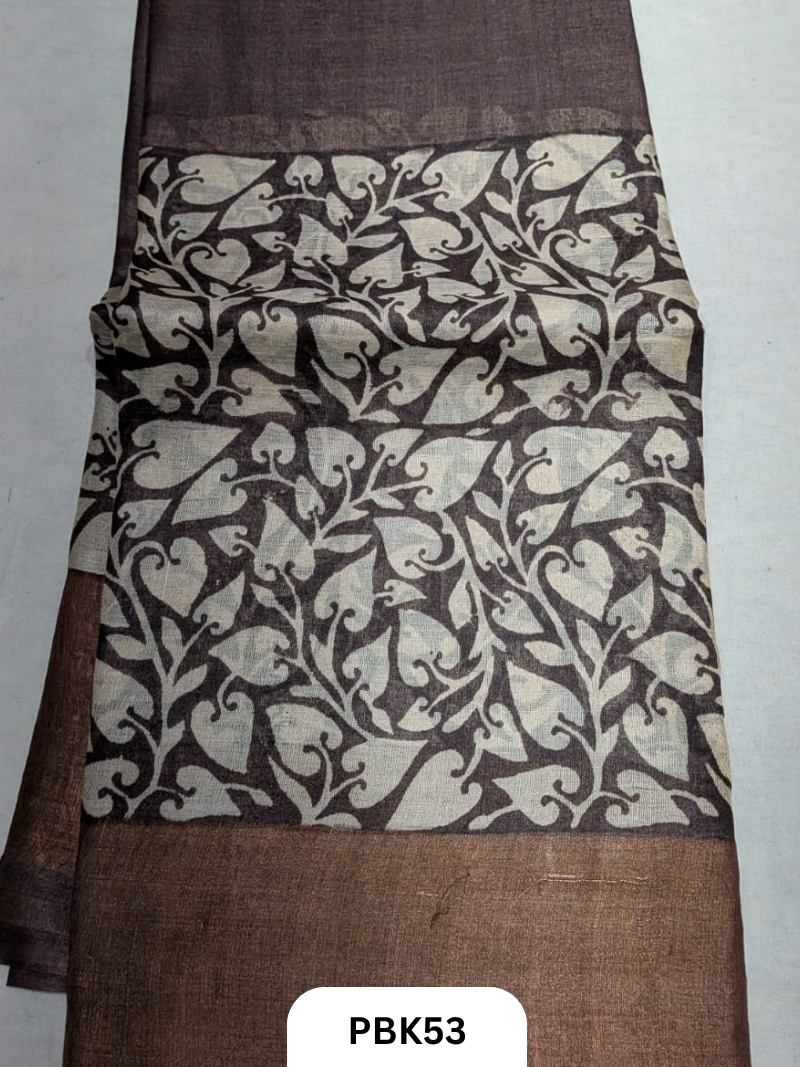 Premium Pure Tussar Silk Handblock Print Saree – Kolkata Special