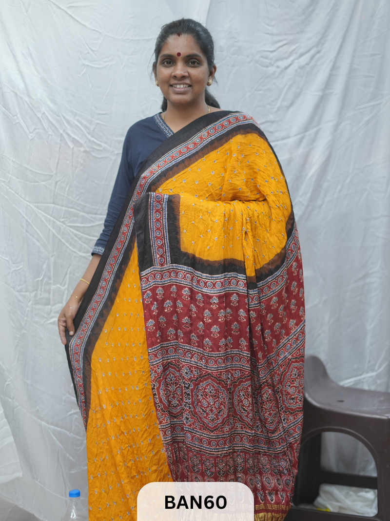 BANDHANI WITH AJRAKH SEMI GAJI SAREE