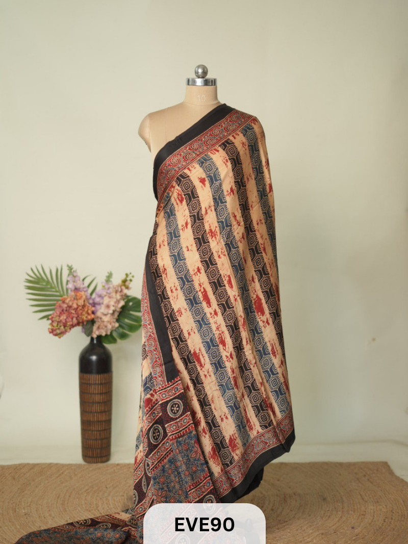 MODAL AJRAKH HANDBLOCK PRINT SAREE