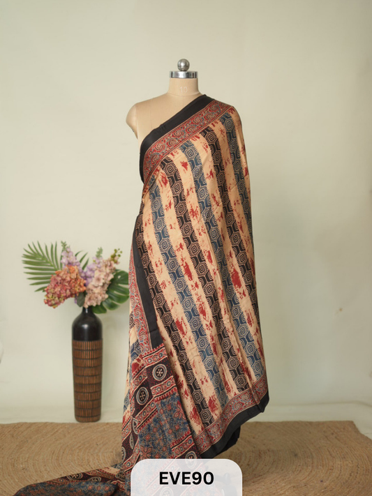 MODAL AJRAKH HANDBLOCK PRINT SAREE