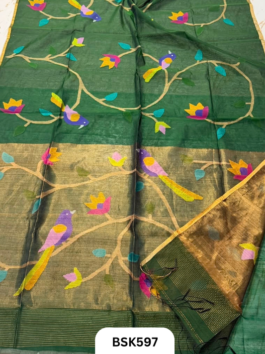 Handloom Pure Muslin Jamdhani With Hand Needle Work Saree