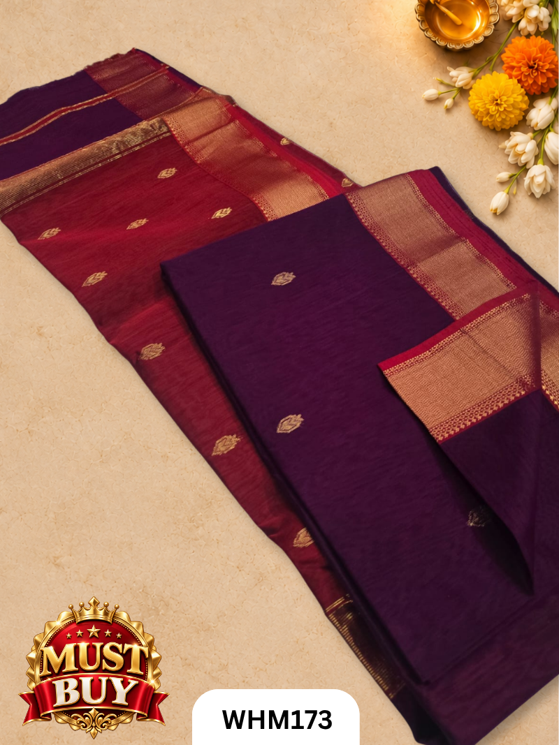 Pure Maheshwari Handloom Contrast Butta Saree
