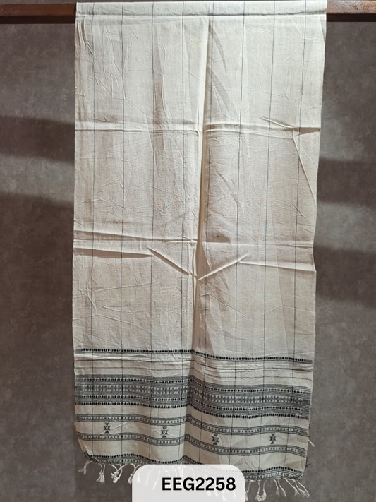 HANDWEAVED KALA COTTON STOLE WITH TESSLES-2.2MTR*20INCH
