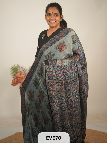 MODAL AJRAKH HANDBLOCK PRINT SAREE