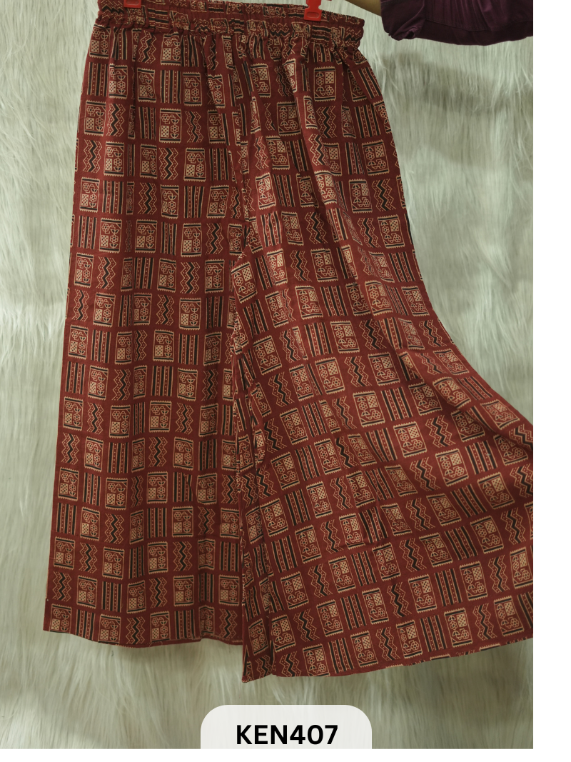 PLAZO HANDBLOCK PANT-FREE SIZE(22 to 40 INCH)