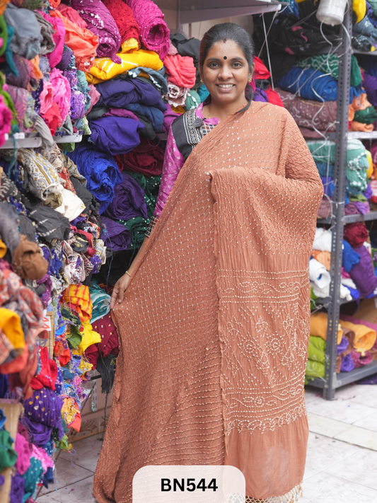 MUL COTTON HEAVY BANDHEJ SAREE WITH JARI TUSSLES