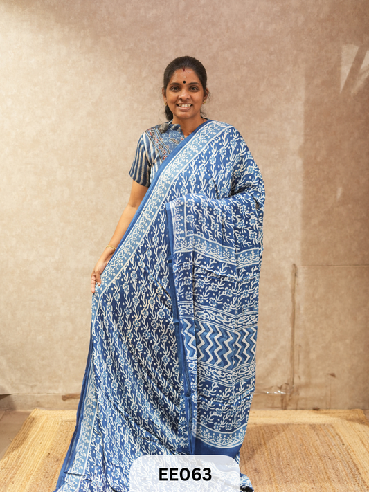 AJRAKH MODAL INDIGO SAREE - SPECIAL DEAL