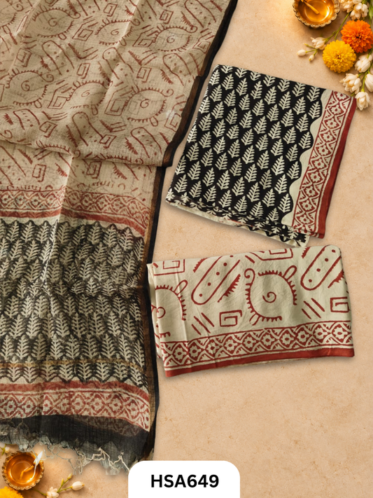Handblock Printed Kota Doriya Dupatta With Cotton Suits Top 2.5mtr Dupatta 2.5mtr