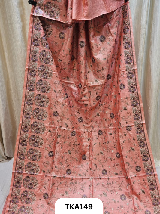 Pure Bishnupuri Silk - Pure Gachi Tussar Embroidery Design Saree