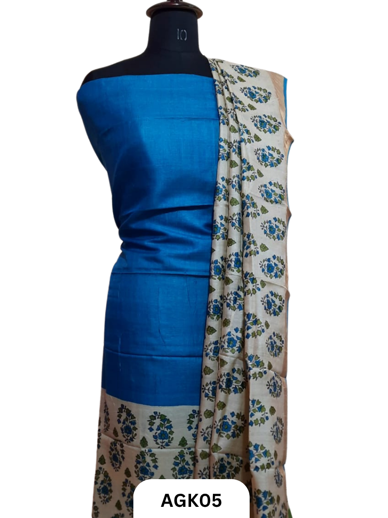 Silk Mark Certified Tussar Salwar Set with Hand Block Print