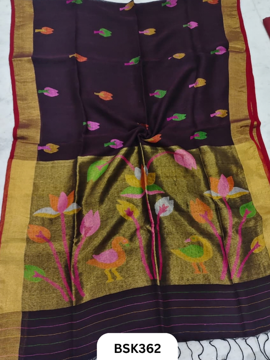 Handloom Pure Jayashree Linen With Paithani Saree