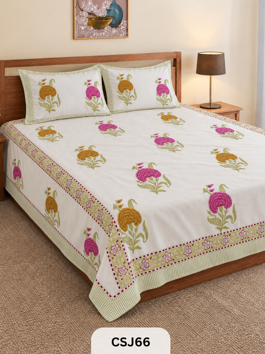 Cherry Blossom Bedsheet With Pillow Covers - 108*108