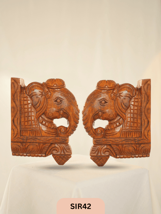 WOODEN ELEPHANT HEAD WALL PANEL DECOR - Height 10" INCH, WIDTH 6"INCH