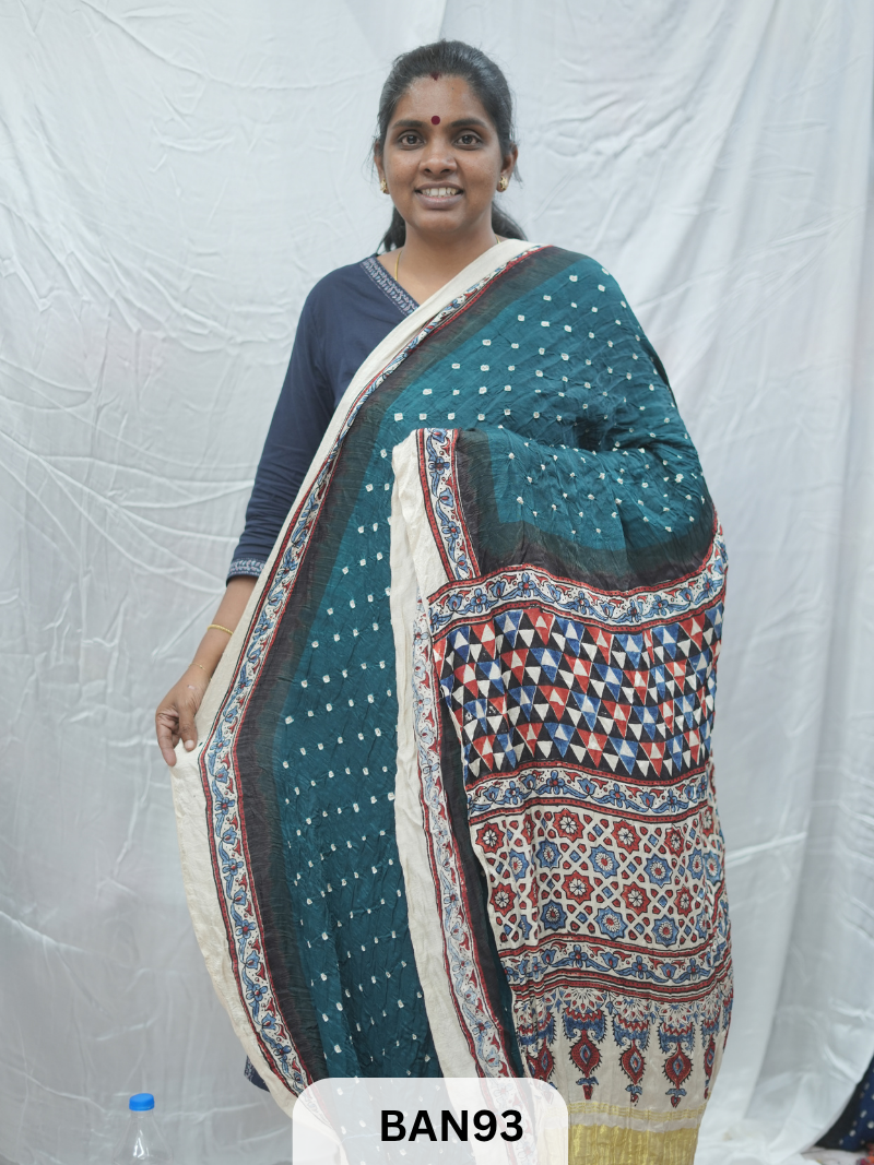 BANDHANI WITH AJRAKH SEMI GAJI SAREE