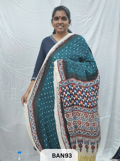 BANDHANI WITH AJRAKH SEMI GAJI SAREE