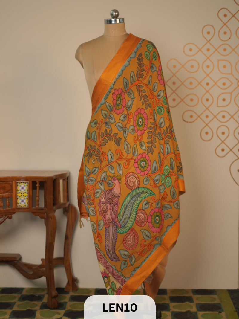 PURE PENKALAMKARI CHENNURI SILK  DUPPATA