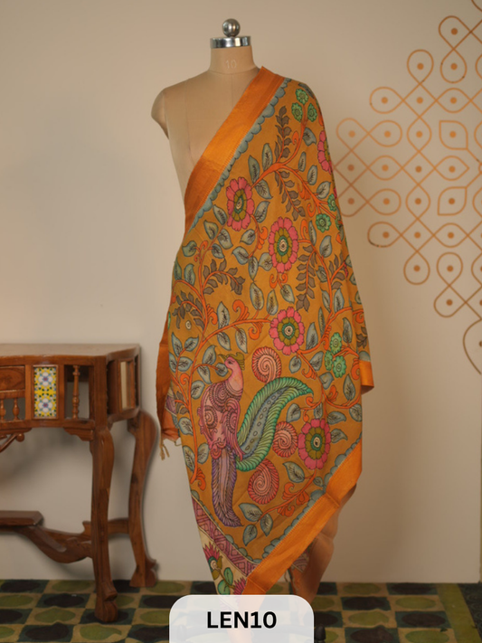 PURE PENKALAMKARI CHENNURI SILK  DUPPATA